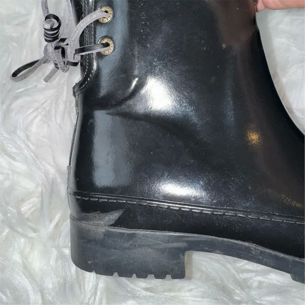 Sperry‎ Women's Black Walker Turk Waterproof Rain Boots Size 6 Tie Back Slip-on